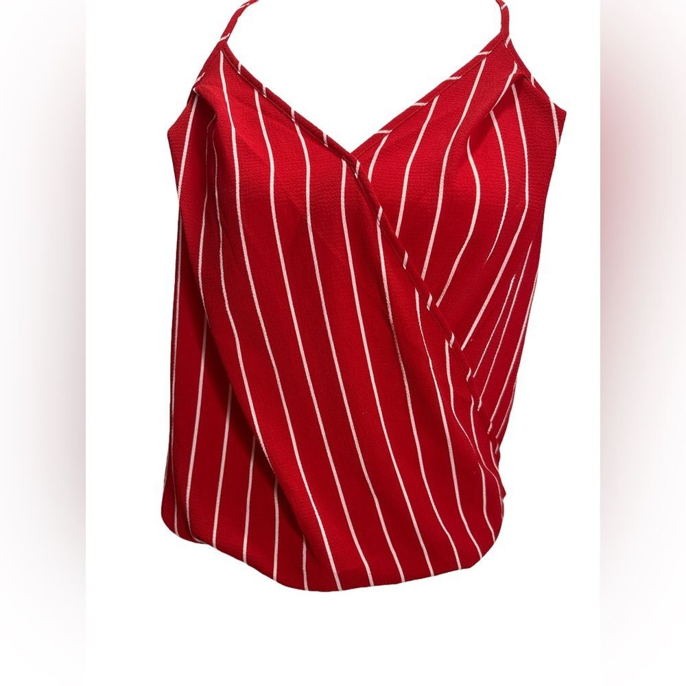 Monteau Red and white striped tank top V-neck Size M